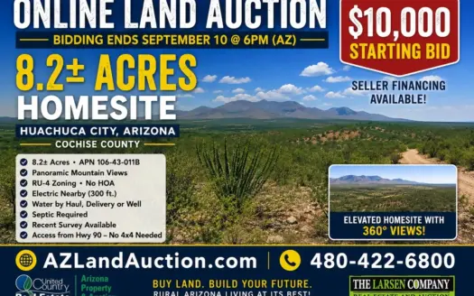 Huachuca City AZ 8.2 Acre Land Auction | $10K Starting Bid